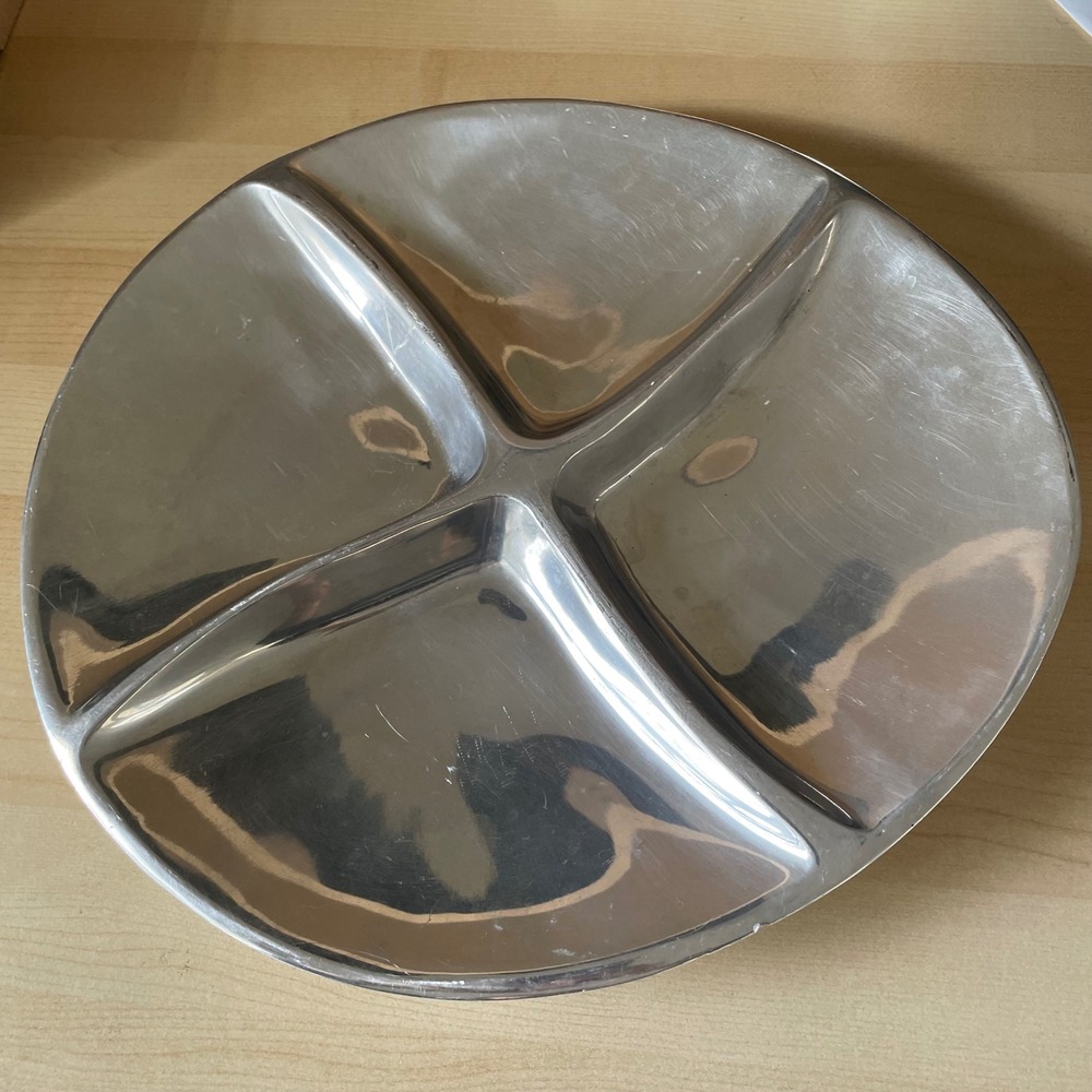 Pottery Barn Metallo Oval‎ Serving Tray Aluminum Divided Platter Heavy Wabi Sabi
